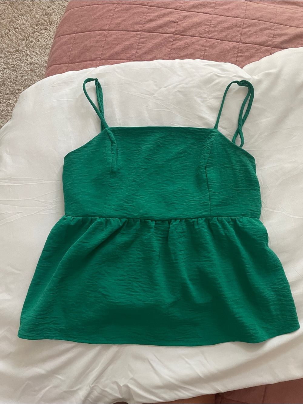 Women's Green Spaghetti Strap Peplum Top